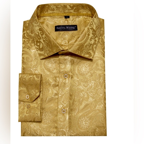 BARRY.WANG Men’s Woven Paisely Silk LS Button Down Small Dress Shirt BNWT - Picture 9 of 9